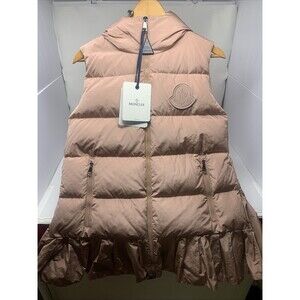 Moncler Brannec Gilet Puffer Vest Women's 1 Small Pink Ruffle Hem Full Zip NWT